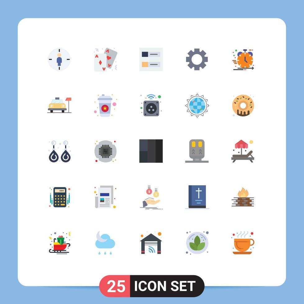 grupo universal de símbolos de icono de 25 colores planos modernos de elementos de diseño vectorial editables de engranaje de rueda de tarjeta de producto comercial vector