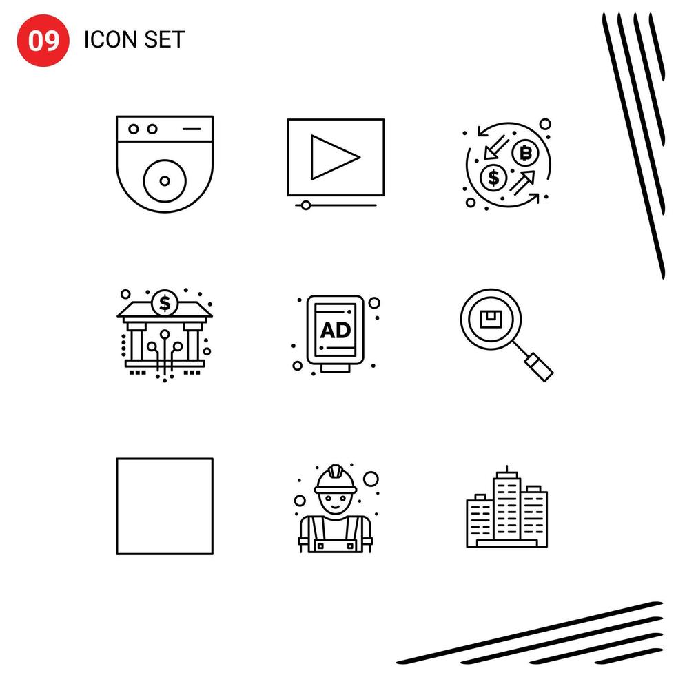 9 Universal Outline Signs Symbols of street ad exchange digital blockchain Editable Vector Design Elements
