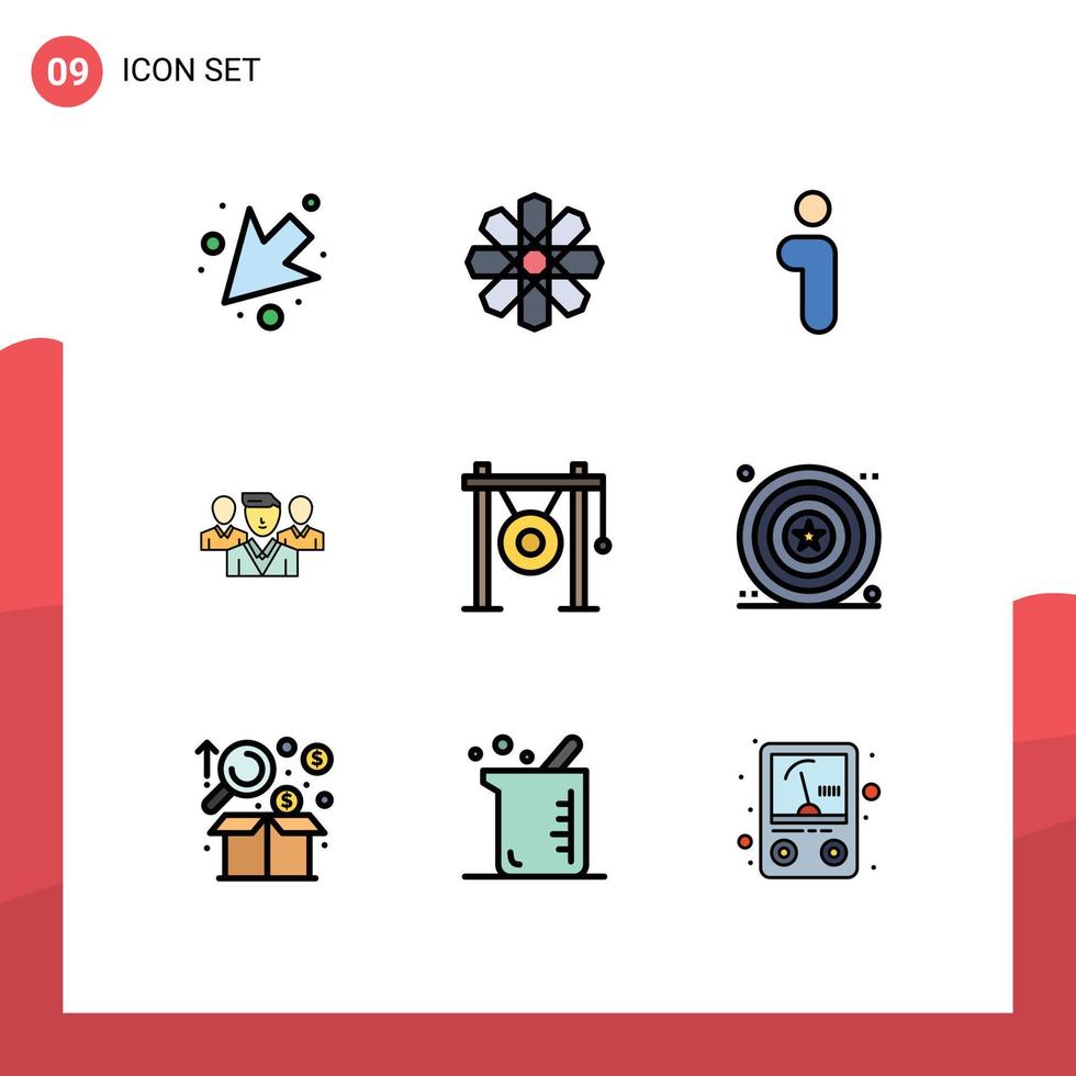 9 Universal Filledline Flat Colors Set for Web and Mobile Applications instrument audio info gang security Editable Vector Design Elements