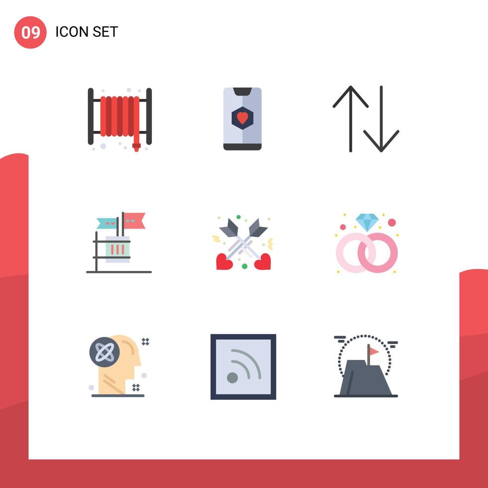 User Interface Pack of 9 Basic Flat Colors of affection garbage wedding election ballot Editable Vector Design Elements