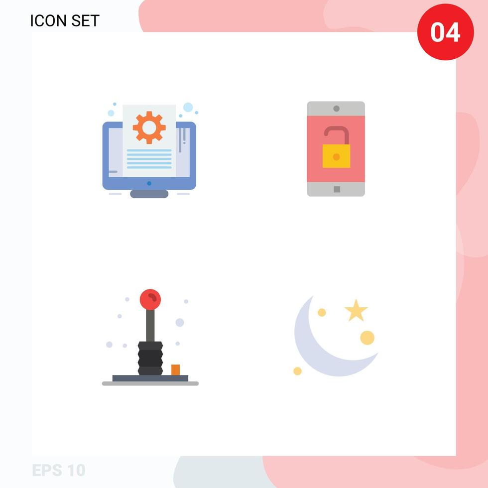 4 Universal Flat Icon Signs Symbols of document fun screen mobile application play Editable Vector Design Elements