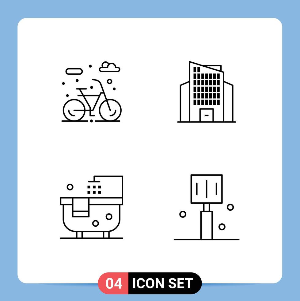 Modern Set of 4 Filledline Flat Colors and symbols such as city shower building bath fast food Editable Vector Design Elements