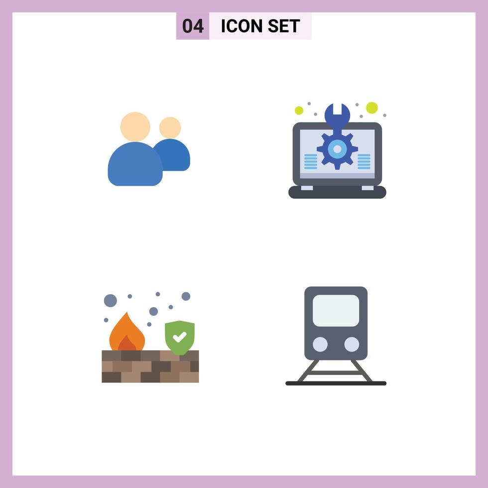 Set of 4 Commercial Flat Icons pack for friends fire team idea security Editable Vector Design Elements