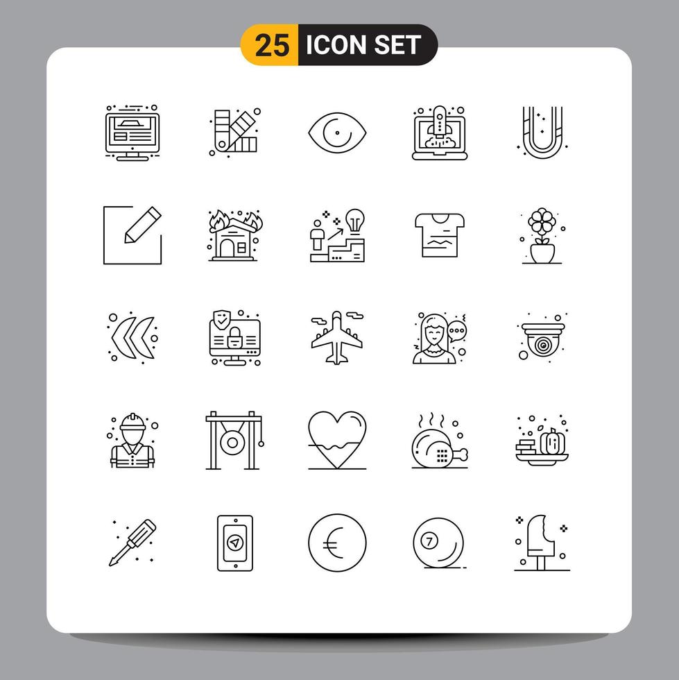 Modern Set of 25 Lines Pictograph of mechanical speedup chip launching vision Editable Vector Design Elements