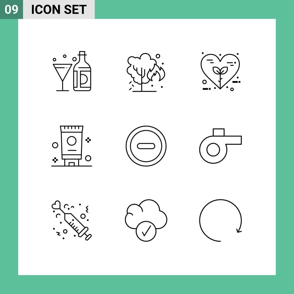 Pack of 9 Modern Outlines Signs and Symbols for Web Print Media such as interface bathroom pollution cream love Editable Vector Design Elements