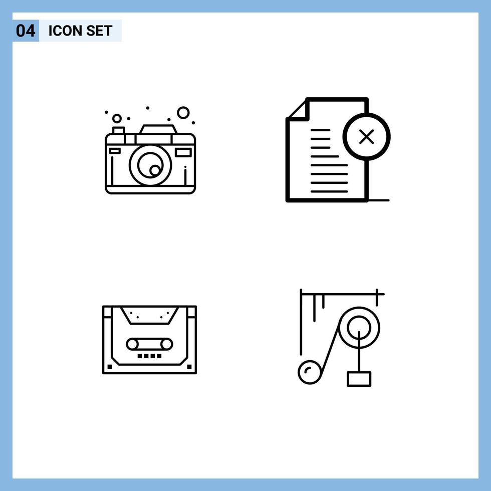 4 Thematic Vector Filledline Flat Colors and Editable Symbols of camera analog photography delete note cassette Editable Vector Design Elements