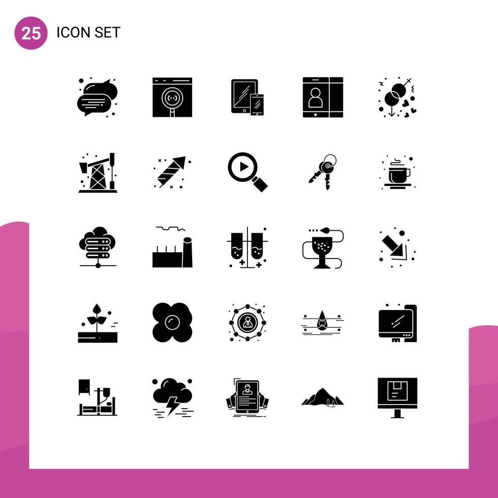 conjunto moderno de 25 glifos y símbolos sólidos, como elementos de diseño de vectores editables para teléfonos inteligentes de usuarios de género