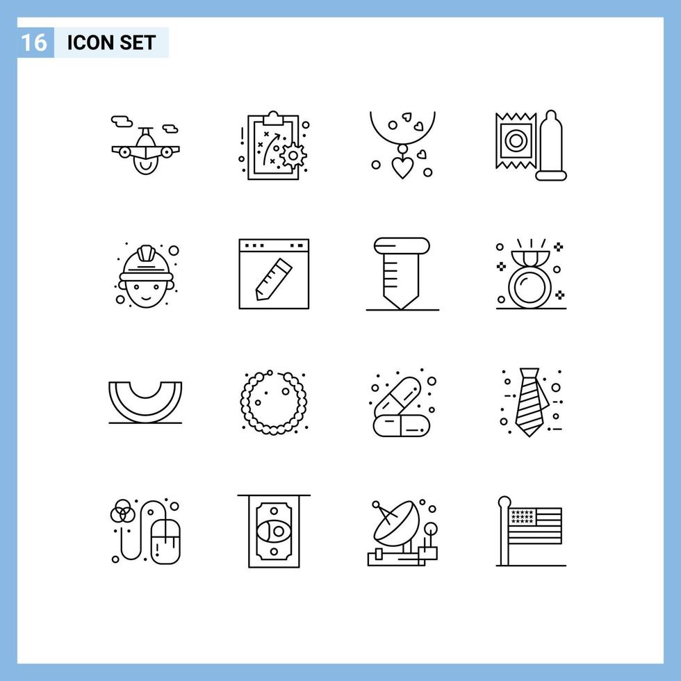 Set of 16 Modern UI Icons Symbols Signs for worker labour gift medicine doctor Editable Vector Design Elements