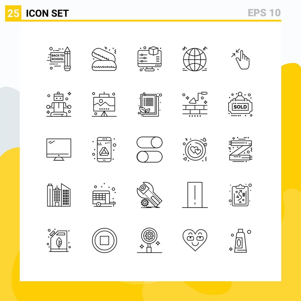 Universal Icon Symbols Group of 25 Modern Lines of meditation pinch printing interface contract Editable Vector Design Elements