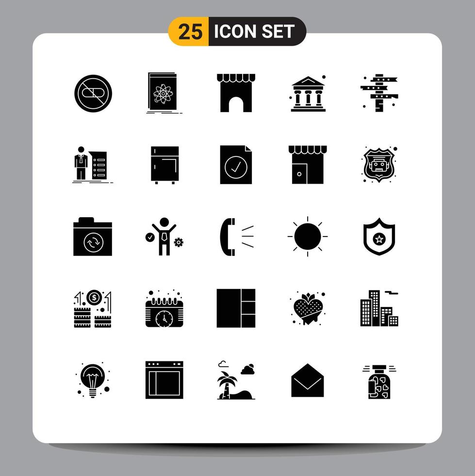 25 Universal Solid Glyphs Set for Web and Mobile Applications cowboy bank platform school marketplace Editable Vector Design Elements