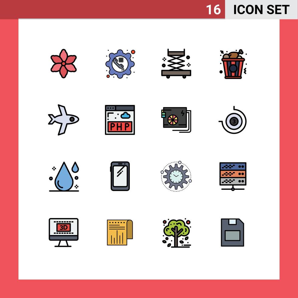 Set of 16 Modern UI Icons Symbols Signs for php plane construction flight food Editable Creative Vector Design Elements
