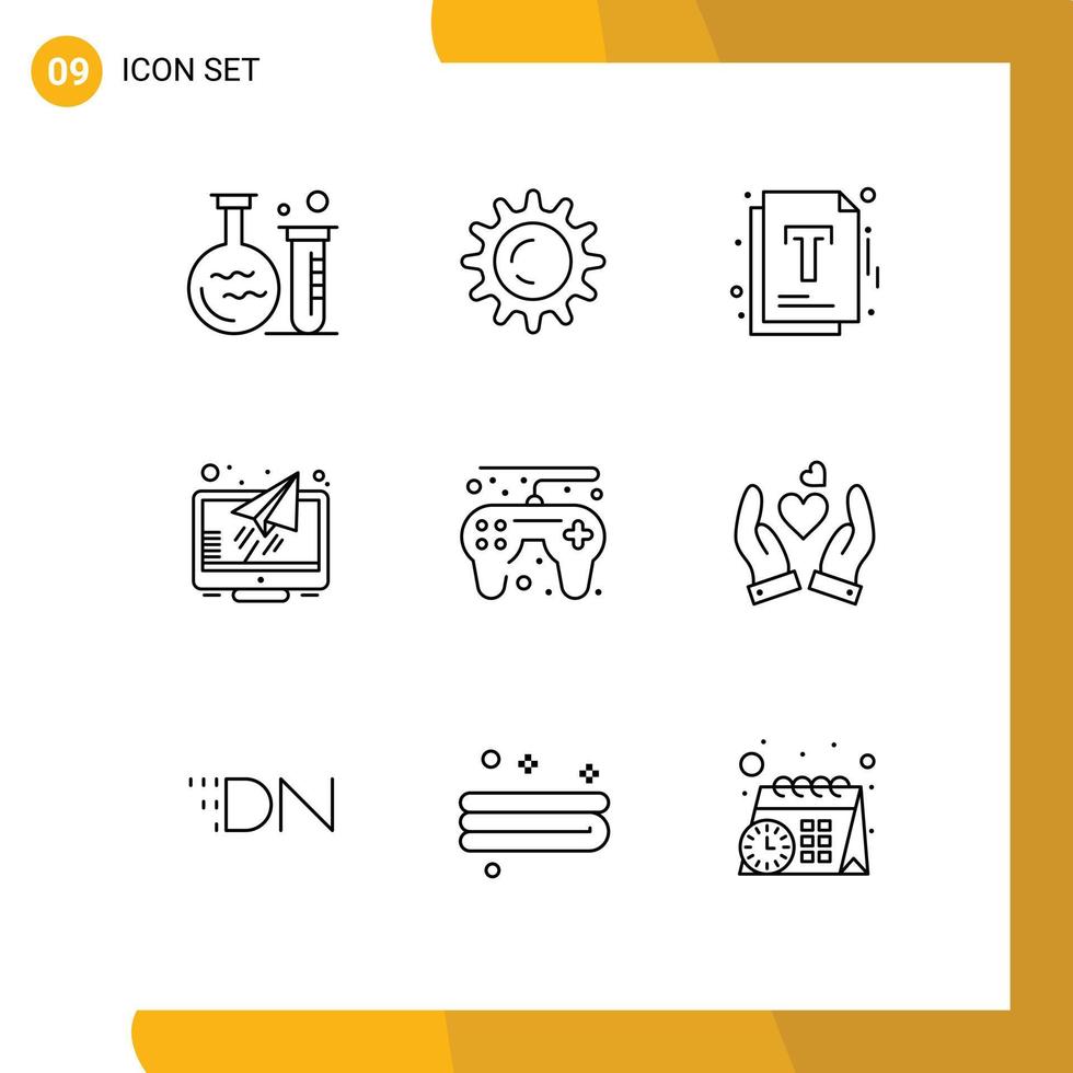 Pack of 9 creative Outlines of play game controller file screen monitor Editable Vector Design Elements