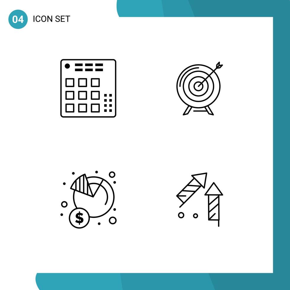 4 Universal Line Signs Symbols of audio goal live aim success Editable Vector Design Elements