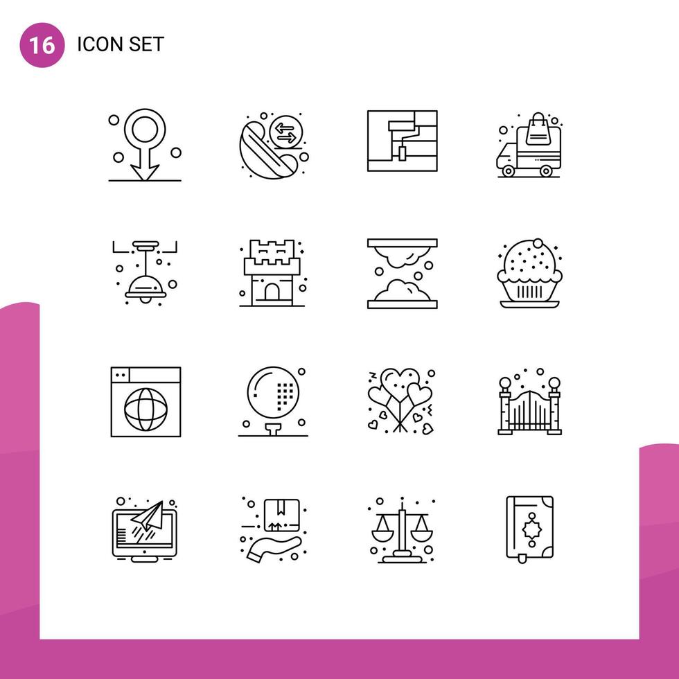 16 Creative Icons Modern Signs and Symbols of lamp order construction truck delivery Editable Vector Design Elements