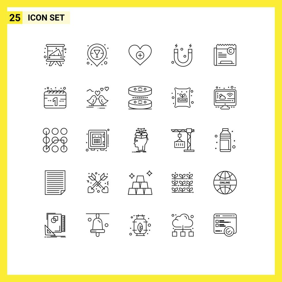 25 Universal Line Signs Symbols of restriction copy love science education Editable Vector Design Elements