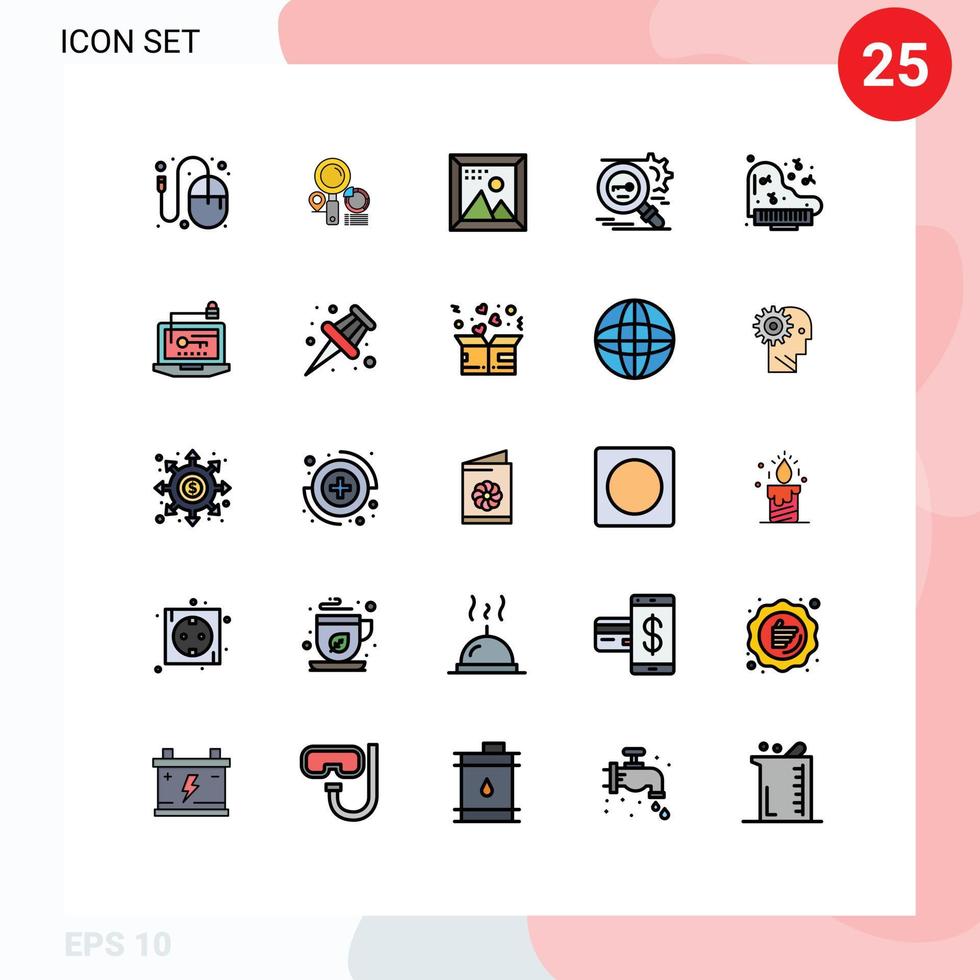 25 Universal Filled line Flat Color Signs Symbols of secure search graph key picture Editable Vector Design Elements