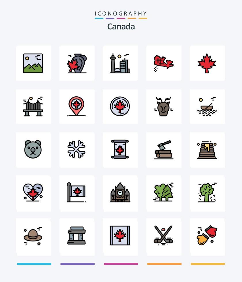 Creative Canada 25 Line FIlled icon pack  Such As canada. map. maple. canada. famous city vector