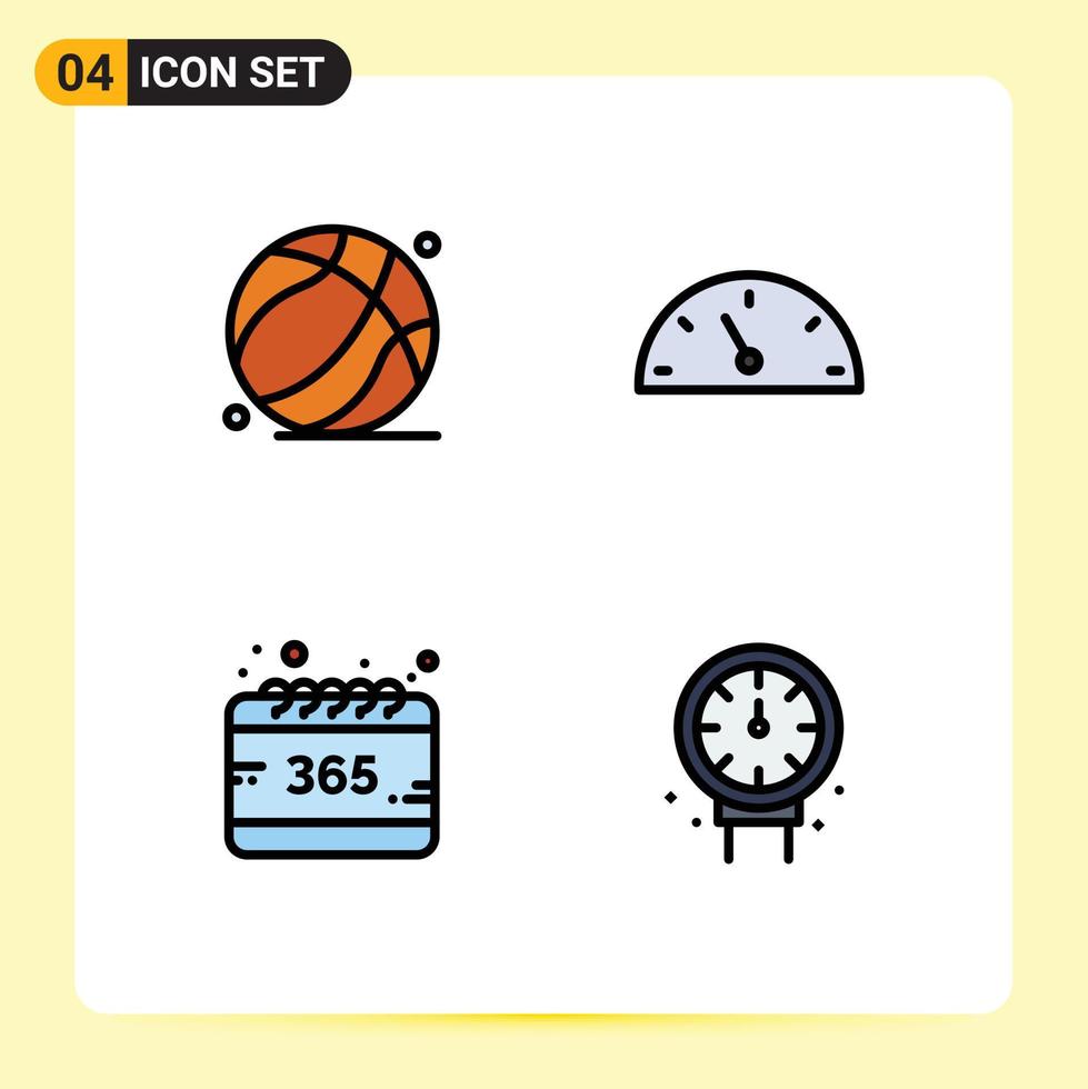 User Interface Pack of 4 Basic Filledline Flat Colors of basket ball selection fathers day speed gauge Editable Vector Design Elements
