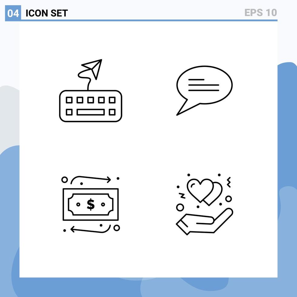 User Interface Pack of 4 Basic Filledline Flat Colors of attach protect chat money hand Editable Vector Design Elements