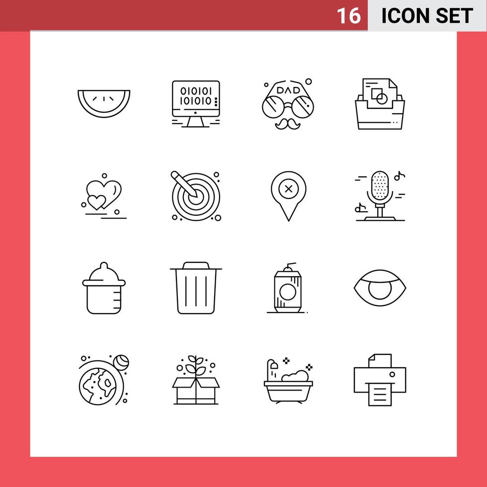 16 Creative Icons Modern Signs and Symbols of love folder dad file folder document Editable Vector Design Elements