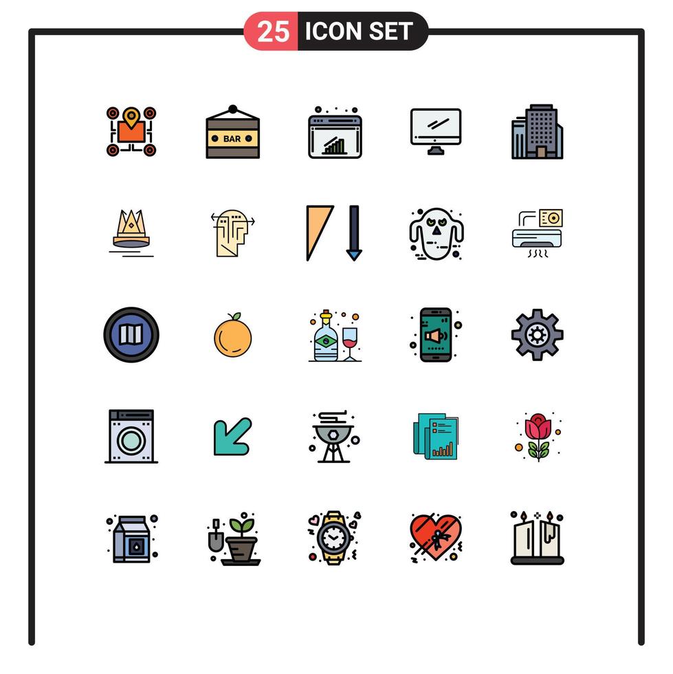 25 Universal Filled line Flat Color Signs Symbols of imac monitor entertainment computer internet Editable Vector Design Elements