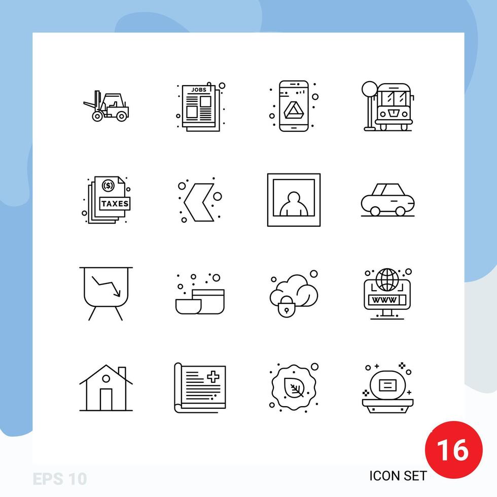 Universal Icon Symbols Group of 16 Modern Outlines of file action app bus stop city Editable Vector Design Elements