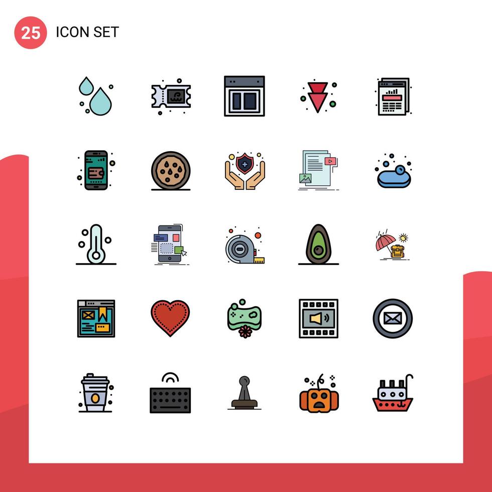 Pictogram Set of 25 Simple Filled line Flat Colors of web stats data site chart down Editable Vector Design Elements