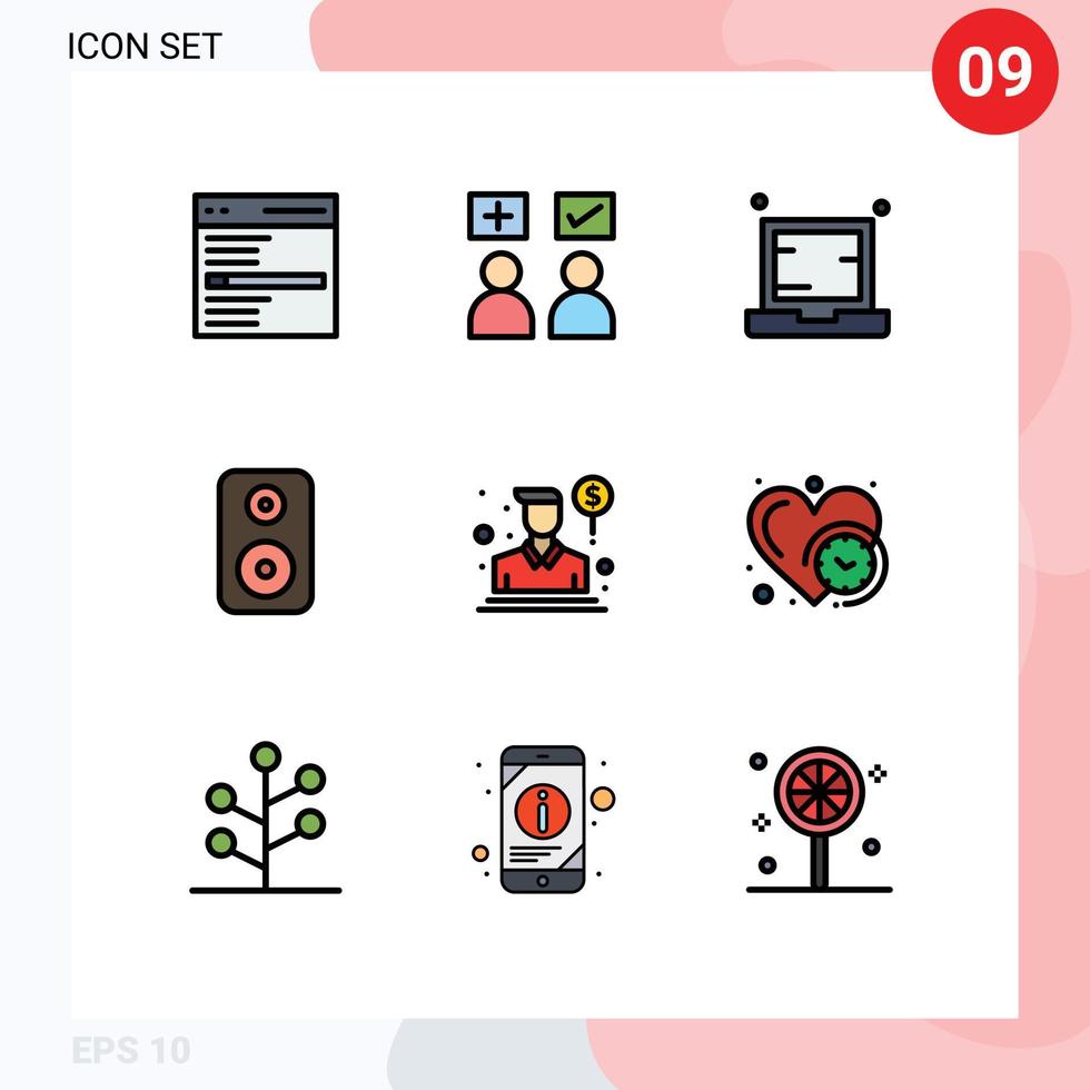 Modern Set of 9 Filledline Flat Colors Pictograph of laud speaker tick notebook electronic Editable Vector Design Elements