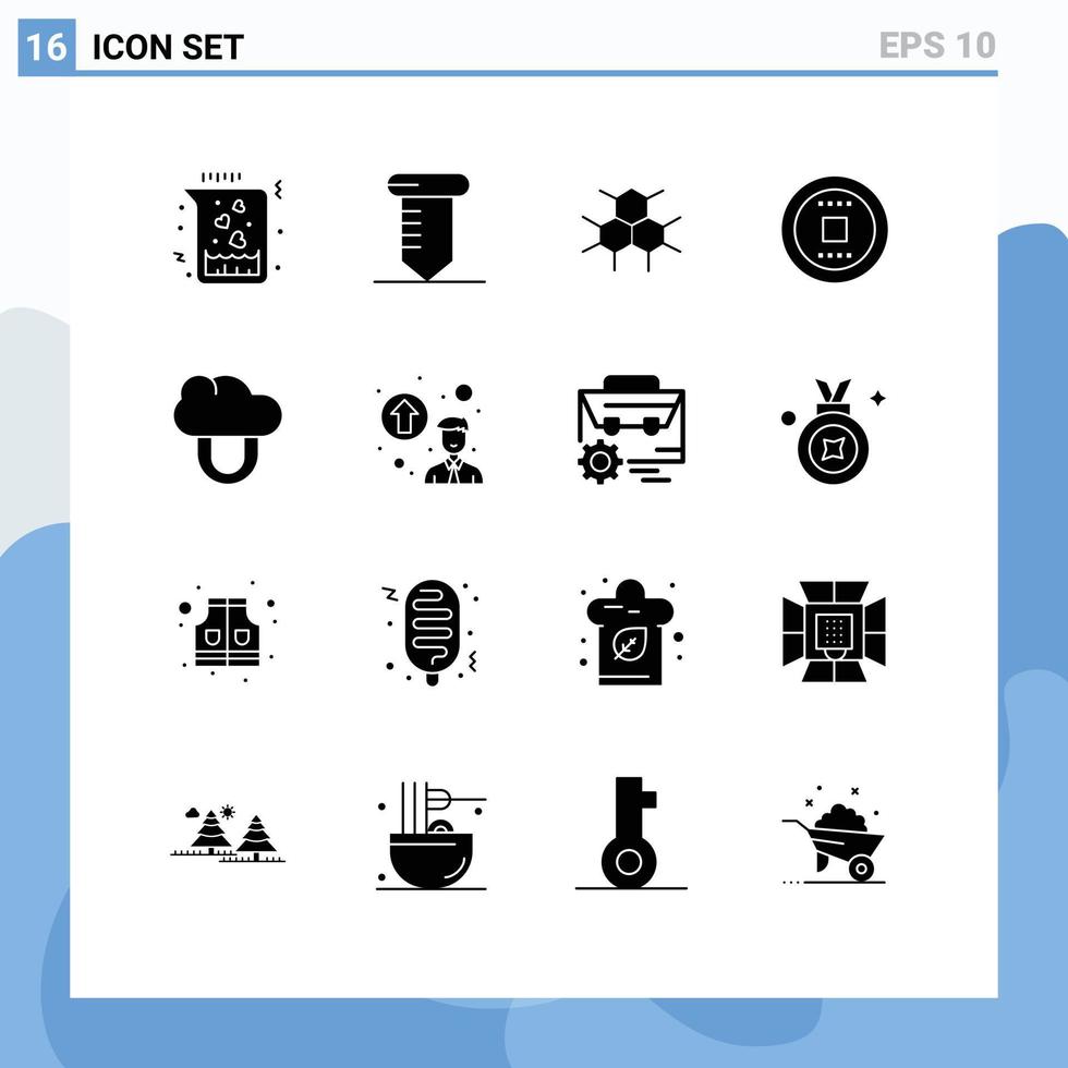 Set of 16 Vector Solid Glyphs on Grid for protection computing structure track media Editable Vector Design Elements