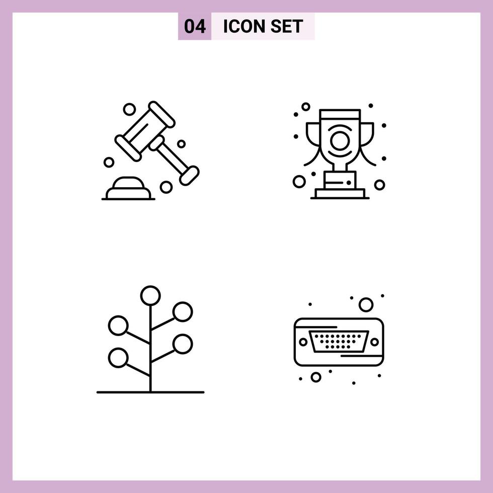 Set of 4 Modern UI Icons Symbols Signs for insurance garden law win tree Editable Vector Design Elements