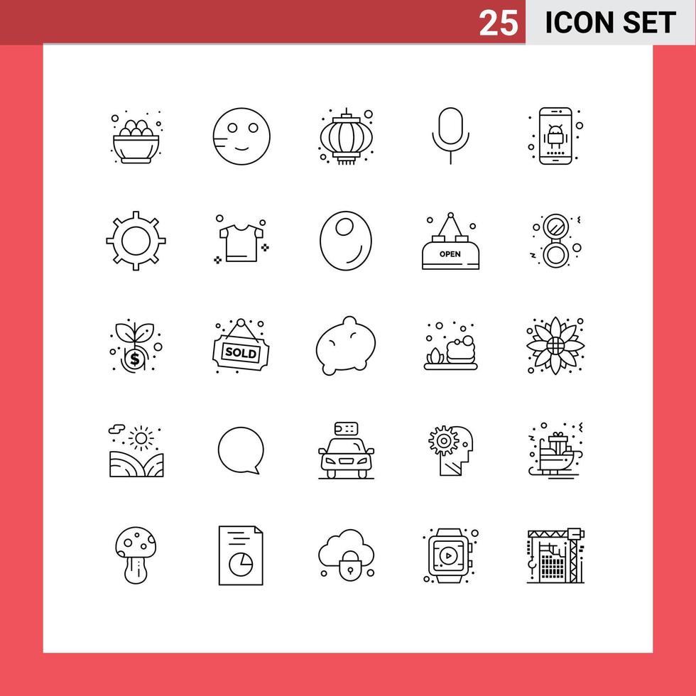 Stock Vector Icon Pack of 25 Line Signs and Symbols for android basic study microphone travel Editable Vector Design Elements