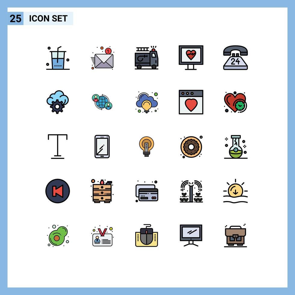 25 Creative Icons Modern Signs and Symbols of communication anytime firefighter pulse heart Editable Vector Design Elements