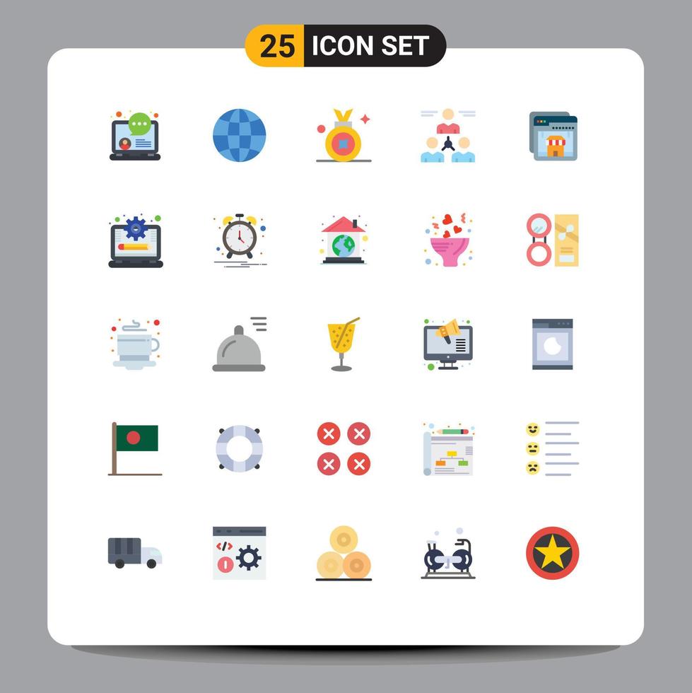 25 User Interface Flat Color Pack of modern Signs and Symbols of browser team award group connect Editable Vector Design Elements