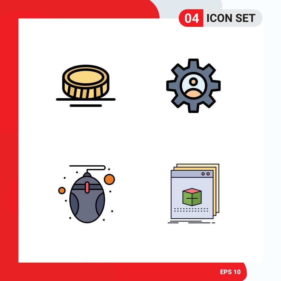 Pictogram Set of 4 Simple Filledline Flat Colors of cash mouse gear use software Editable Vector Design Elements