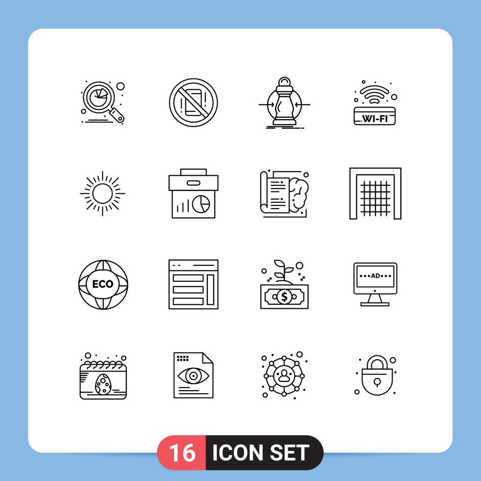 Group of 16 Outlines Signs and Symbols for signal public sign off reduce expense Editable Vector Design Elements
