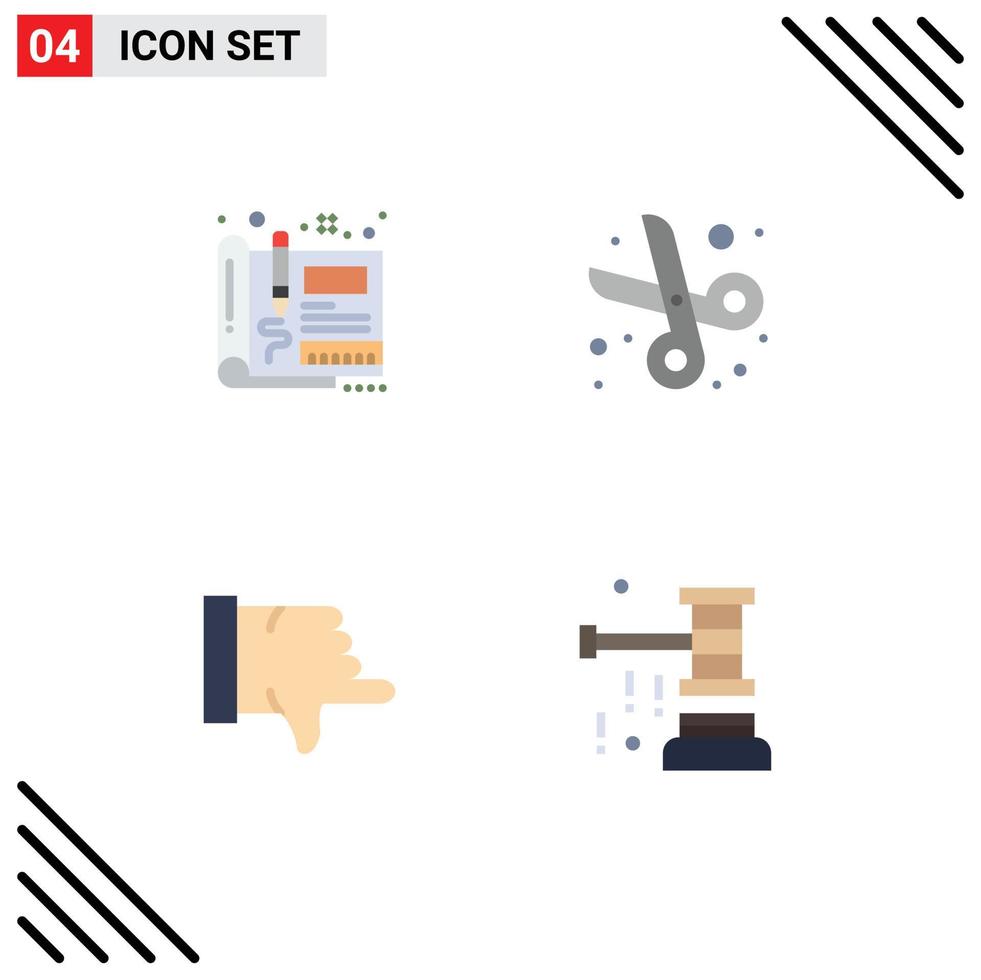 4 Creative Icons Modern Signs and Symbols of blueprint dislike sketch cut vote Editable Vector Design Elements