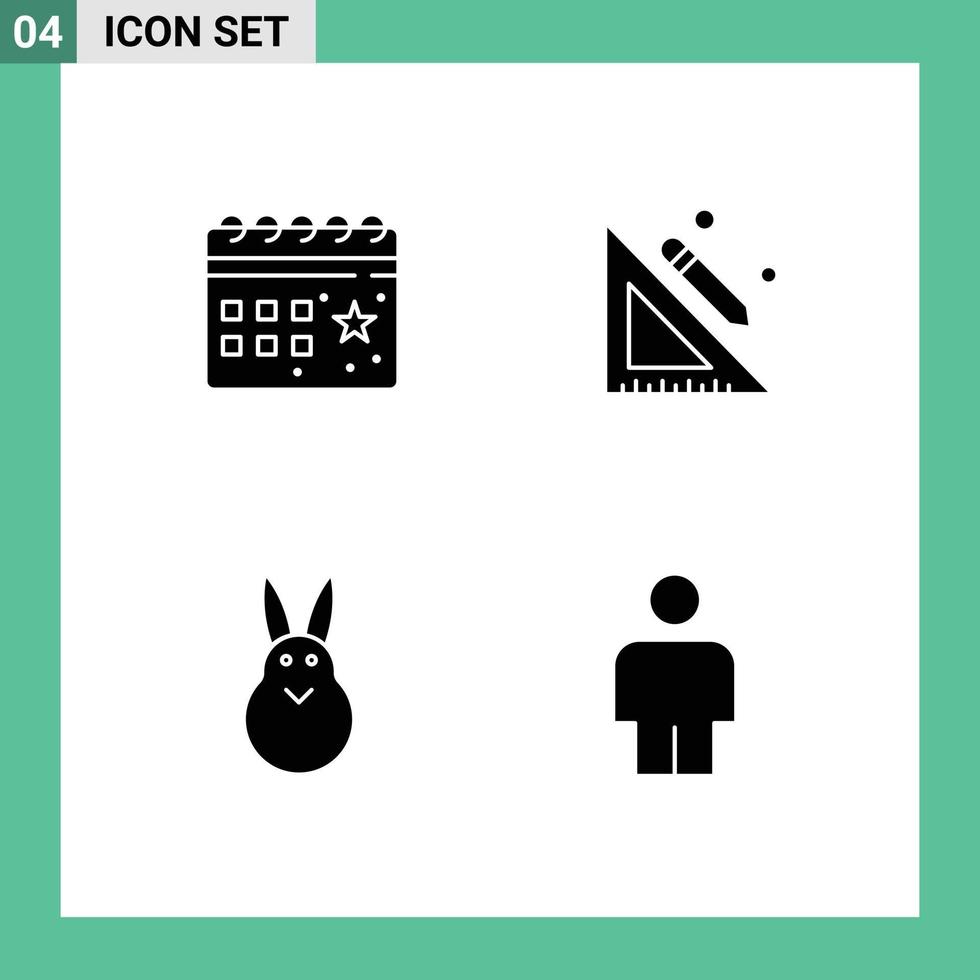 4 Solid Glyph concept for Websites Mobile and Apps calendar bunny night ruler easter bunny Editable Vector Design Elements