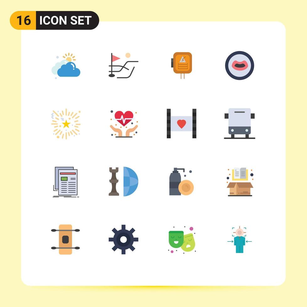 16 Creative Icons Modern Signs and Symbols of night party firework energy event lips Editable Pack of Creative Vector Design Elements