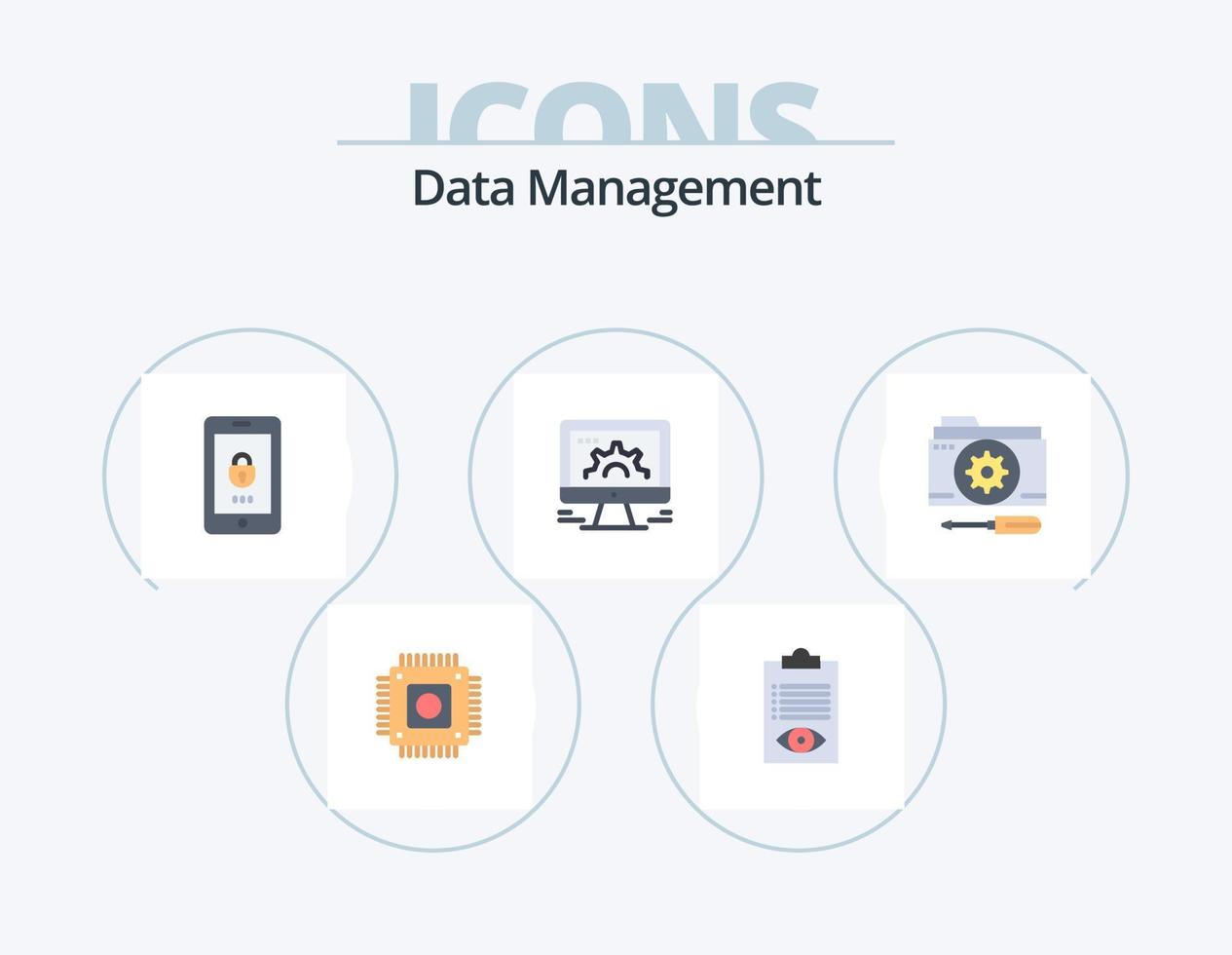 Data Management Flat Icon Pack 5 Icon Design. web. settings. list. online. security vector