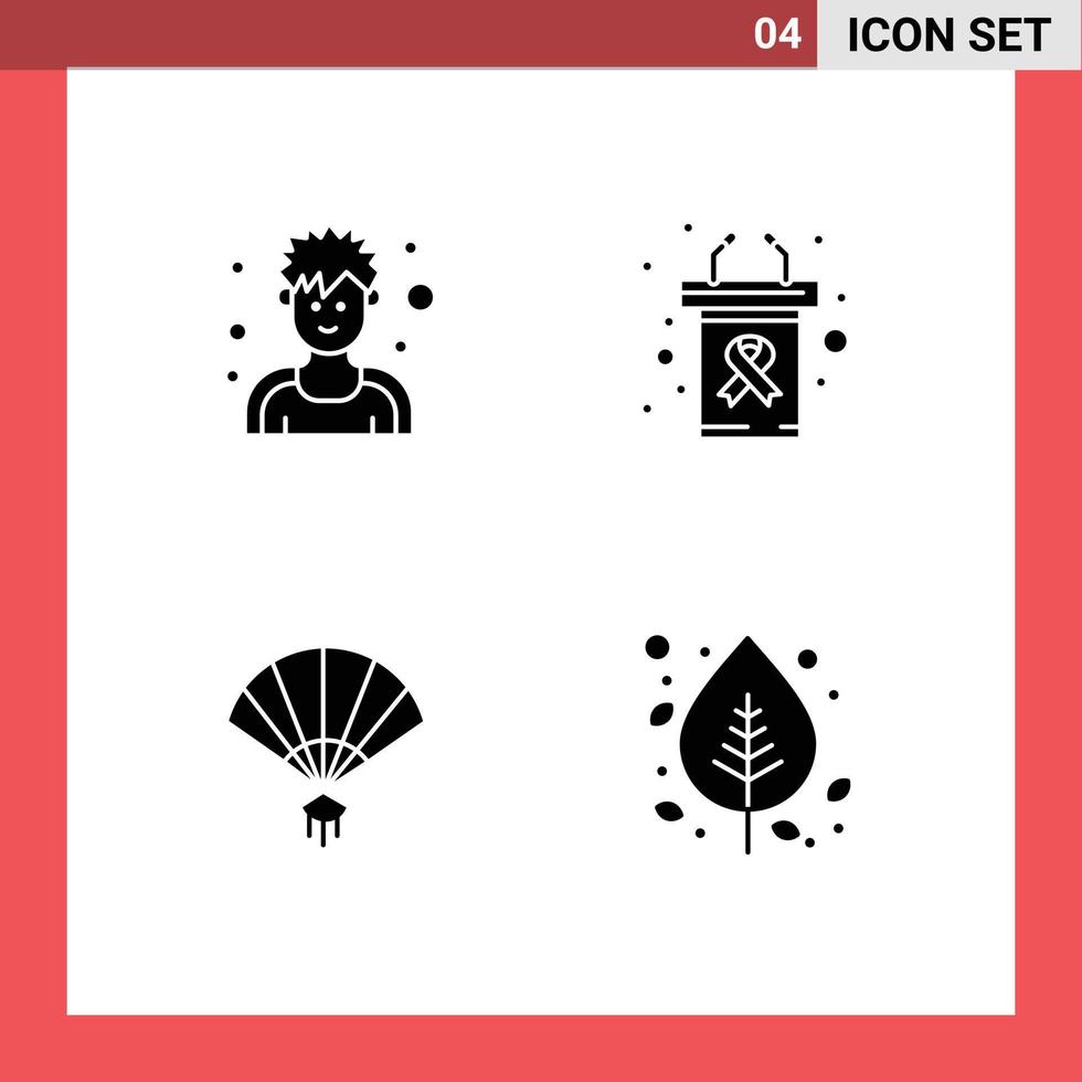 Modern Set of 4 Solid Glyphs and symbols such as athlete hand sportsman rostrum chinese Editable Vector Design Elements