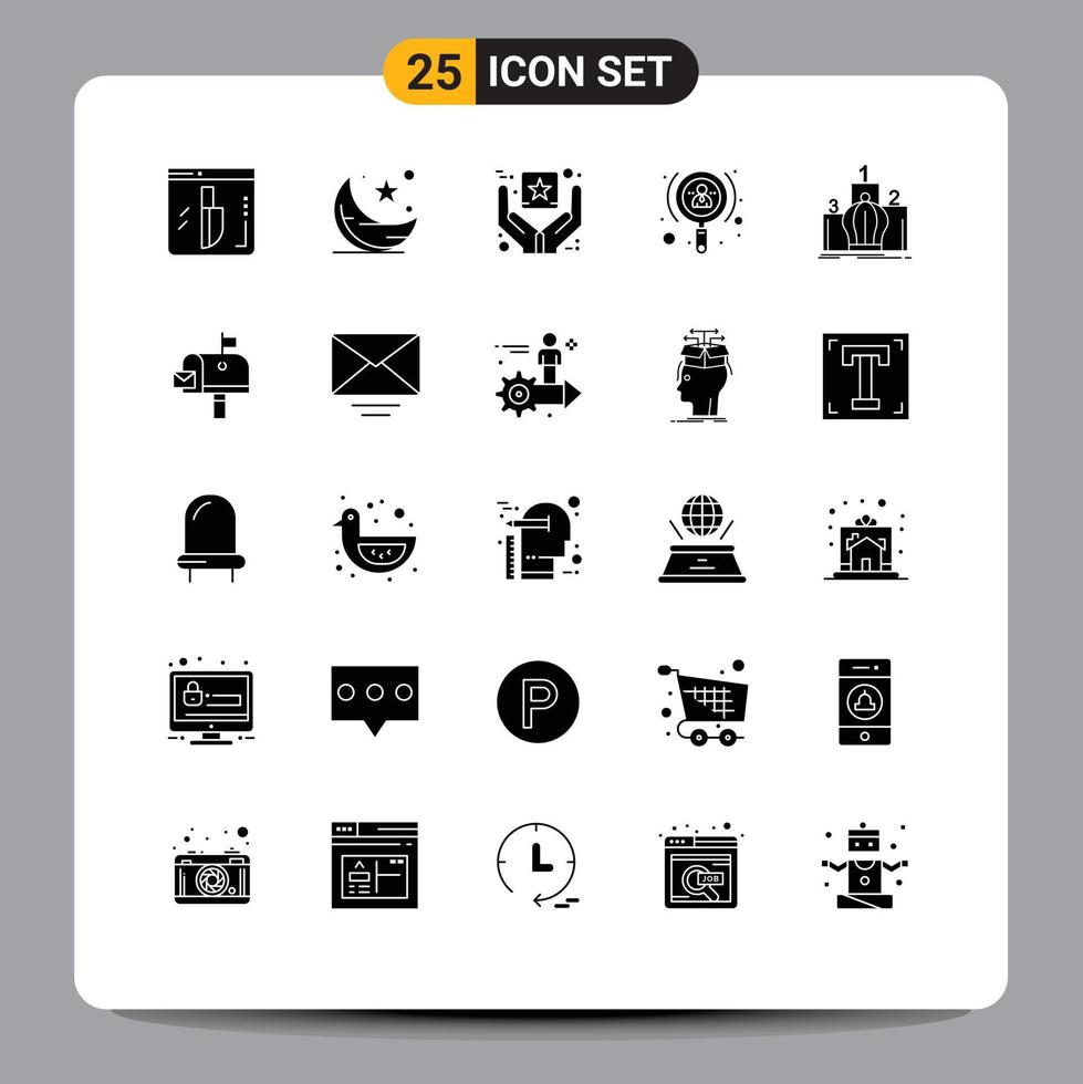 25 Universal Solid Glyphs Set for Web and Mobile Applications crown investor ramadhan increase goods Editable Vector Design Elements