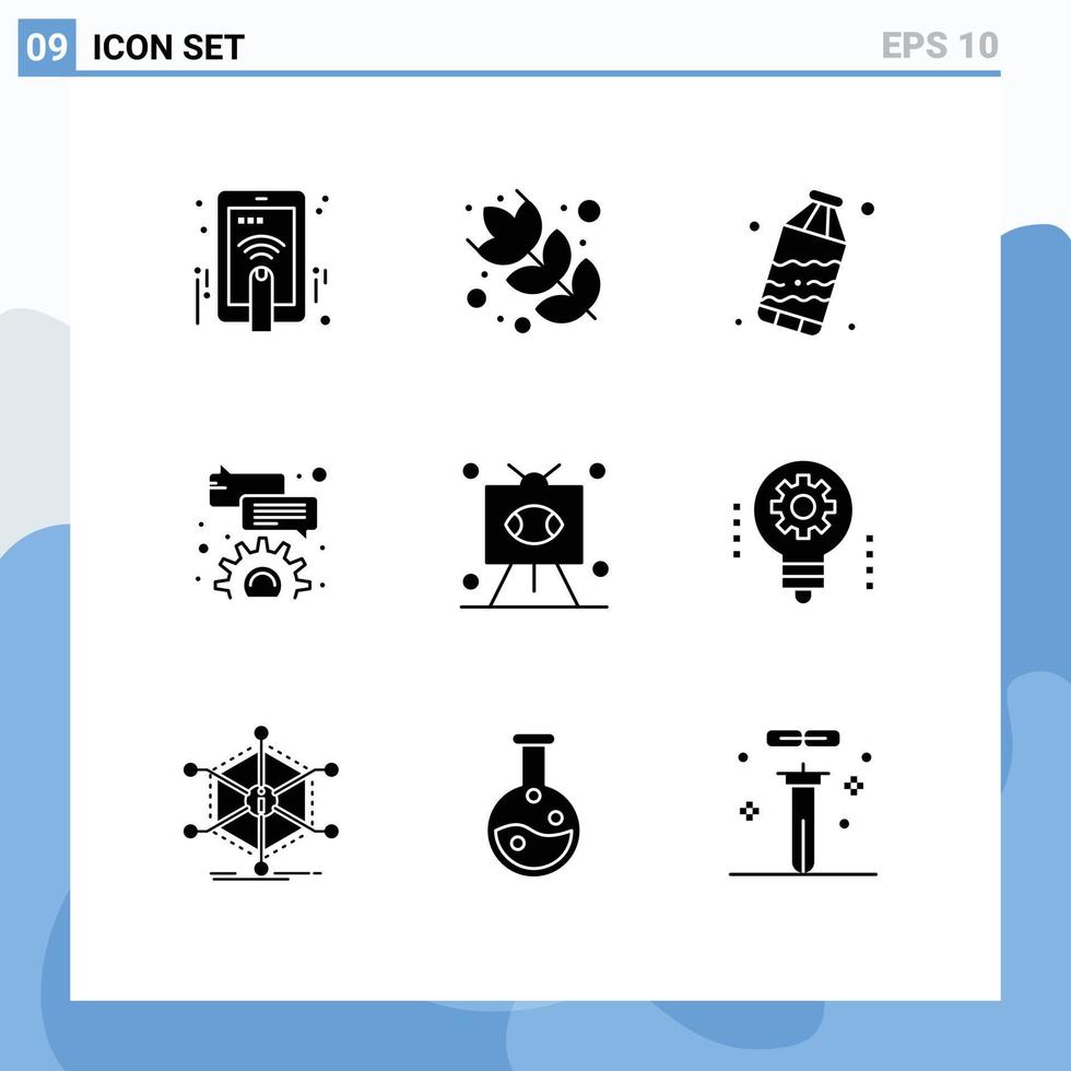 9 Solid Glyph concept for Websites Mobile and Apps television rugby waste game configure Editable Vector Design Elements