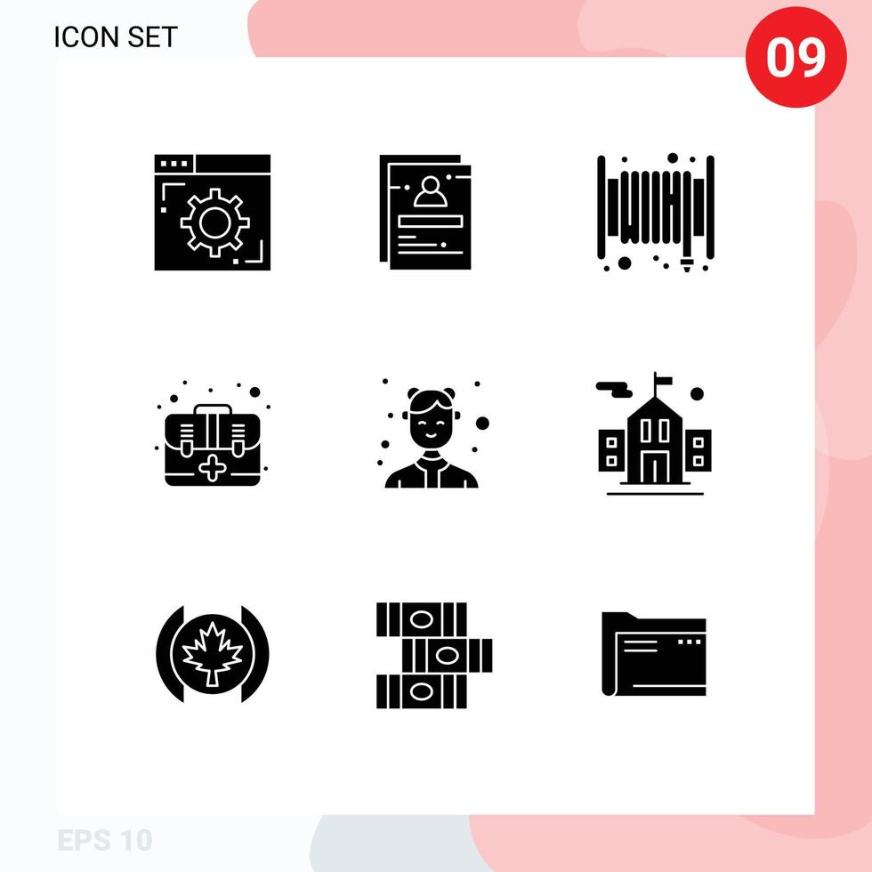 Editable Vector Line Pack of 9 Simple Solid Glyphs of avatar first user emergency hose Editable Vector Design Elements