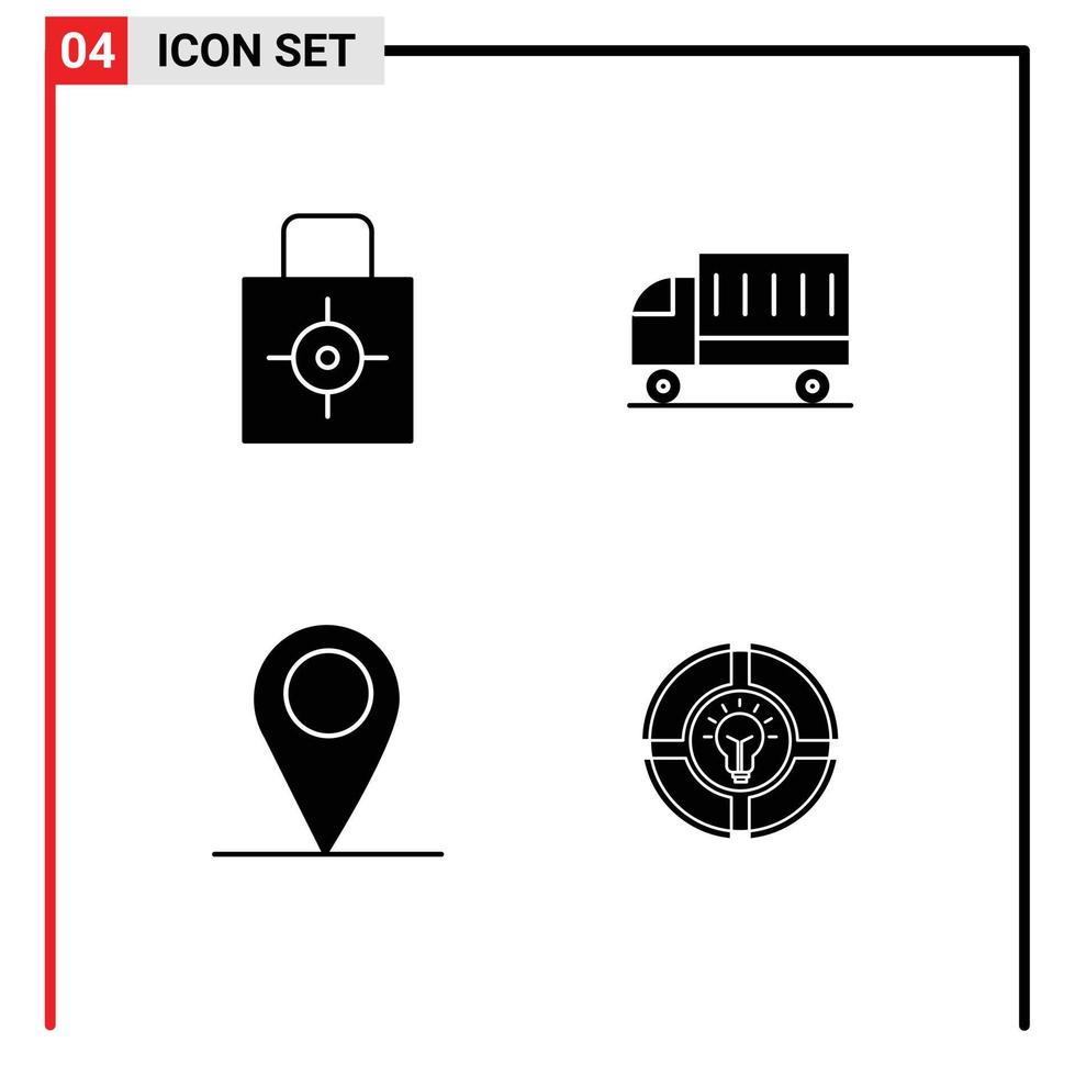 Solid Glyph Pack of 4 Universal Symbols of key truck security delivery location Editable Vector Design Elements