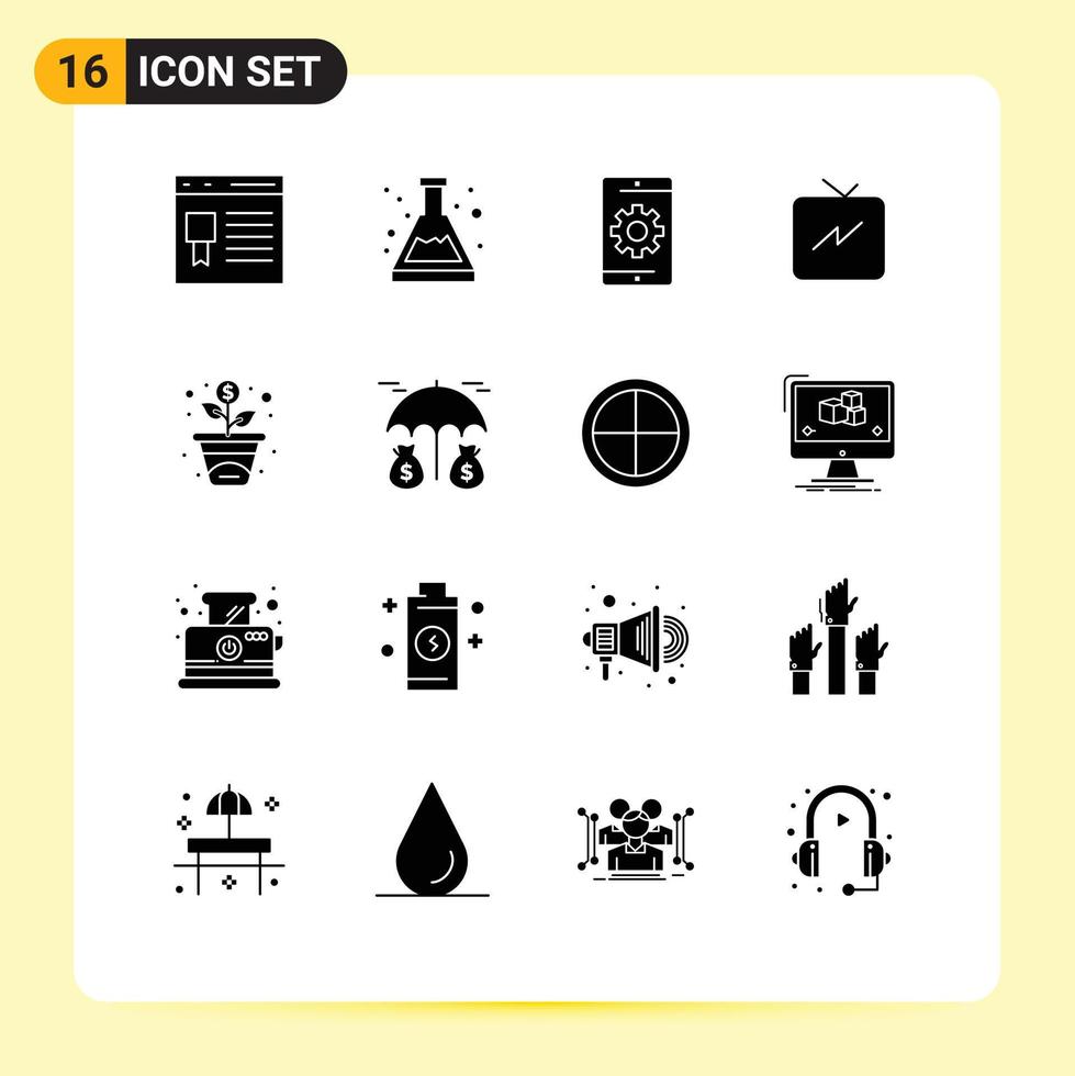 Editable Vector Line Pack of 16 Simple Solid Glyphs of financing power study twitter phone Editable Vector Design Elements