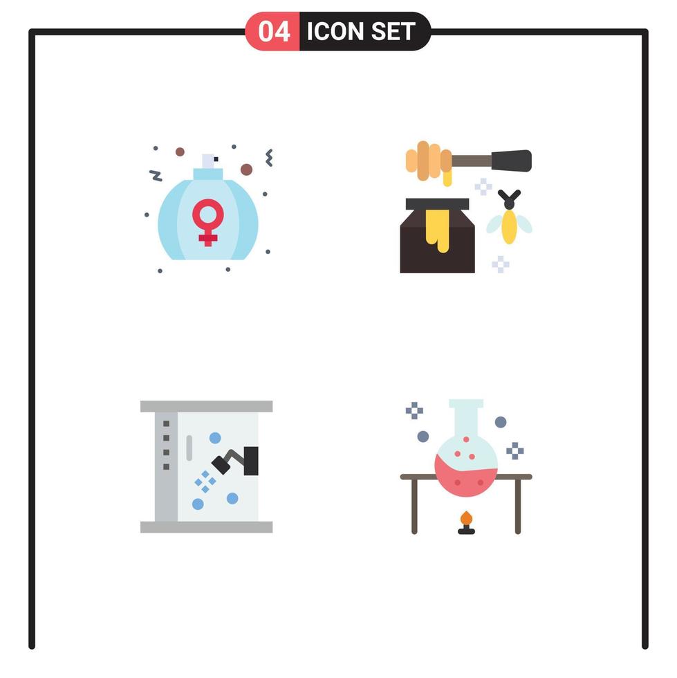 conjunto moderno de 4 iconos y símbolos planos, como baño de día, perfume, miel, limpieza, elementos de diseño vectorial editables vector