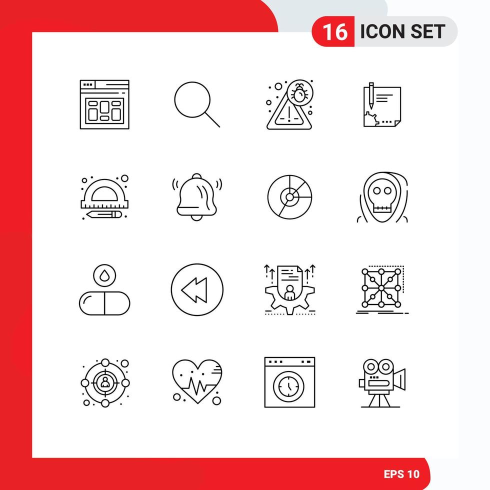 Modern Set of 16 Outlines and symbols such as signing paper bug page document Editable Vector Design Elements