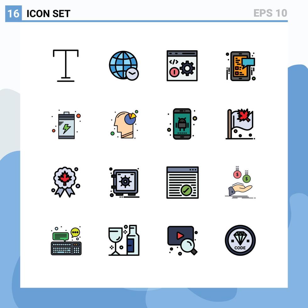 Set of 16 Modern UI Icons Symbols Signs for charge mobile coding social media facebook Editable Creative Vector Design Elements