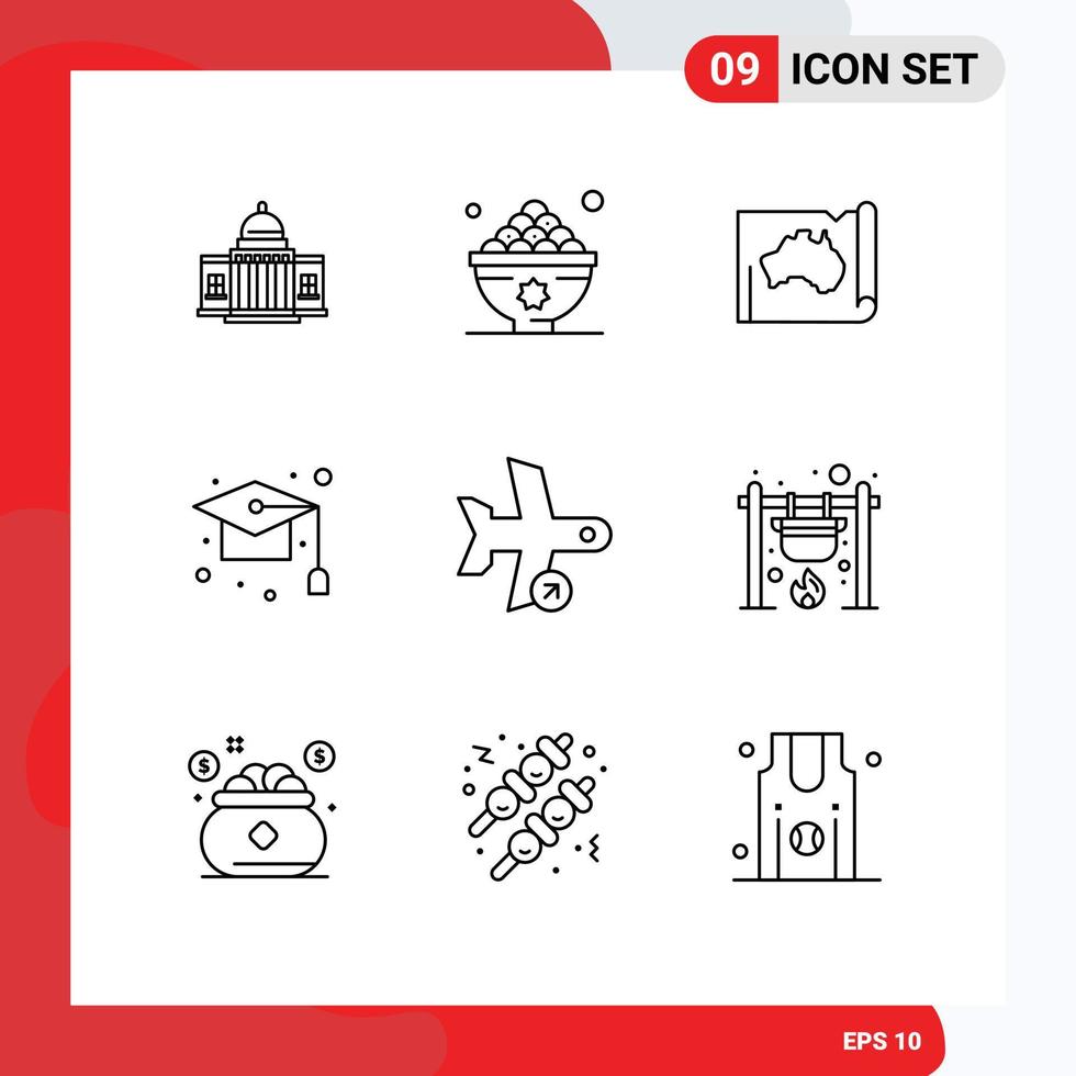 Pack of 9 creative Outlines of travel location food country australia Editable Vector Design Elements