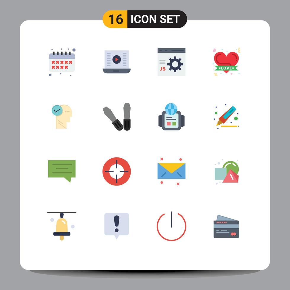 16 Flat Color concept for Websites Mobile and Apps mind love browser hearts programming Editable Pack of Creative Vector Design Elements
